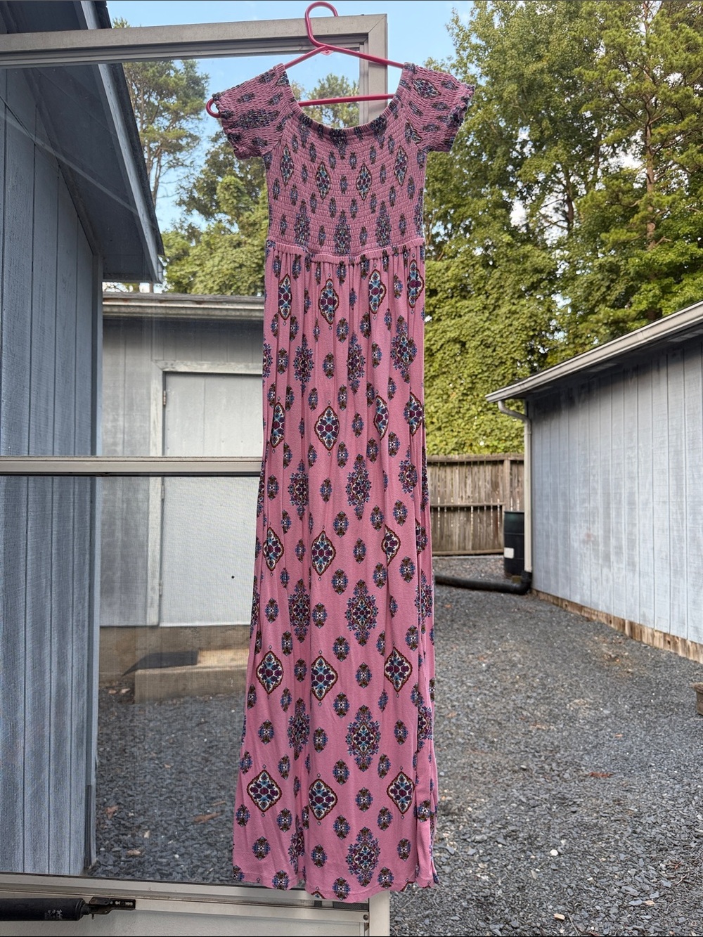Pink Rose Pink Printed Smocked Maxi Dress